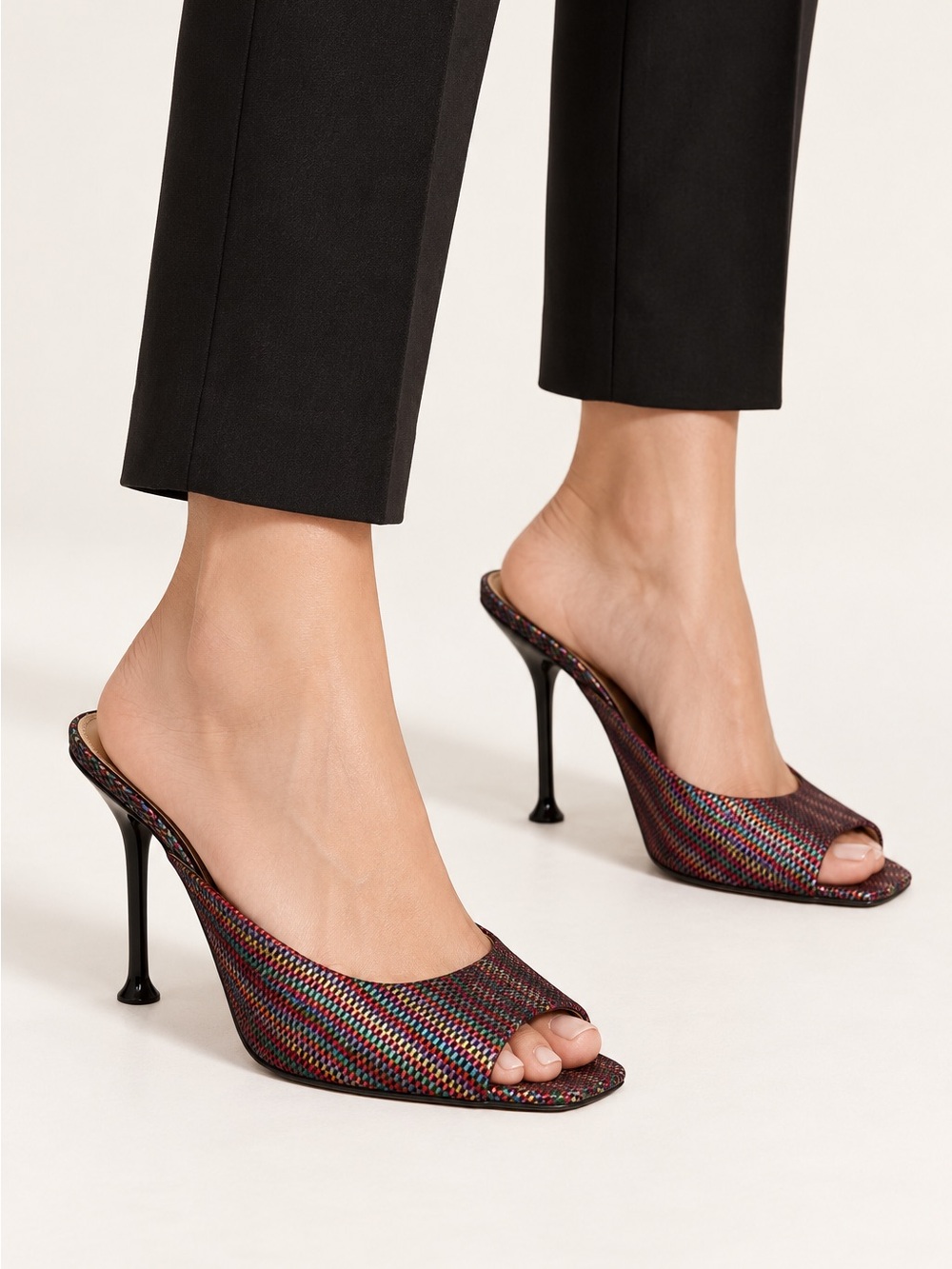 NWOB Sergio Rossi Rainbow Striped Open Toe Heels Sz. 37 (US 7)
